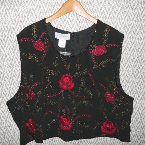 Embroidered Floral Beaded Sleeveless Blouse Evening Holiday size 24W New - Picture 6 of 13